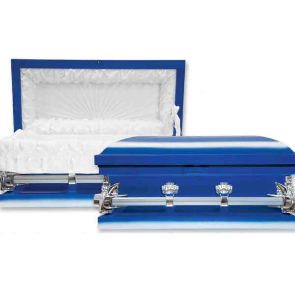 Cherokee Style 200 Metal Casket in a painted blue glossy finish