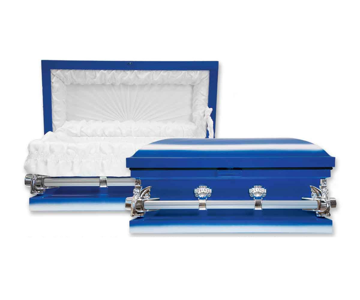 Cherokee Style 200 Metal Casket in a painted blue glossy finish