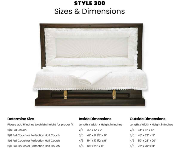 Various dimensions for the Cherokee Style 300 Casket