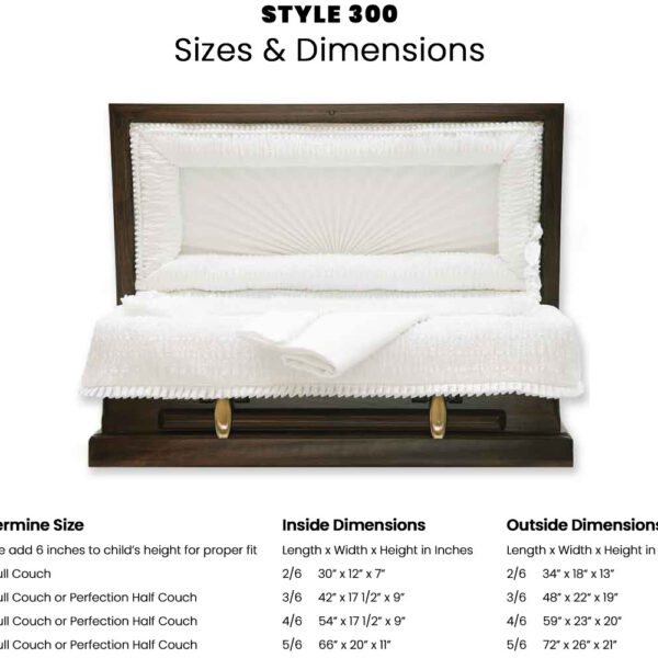 Various dimensions for the Cherokee Style 300 Casket