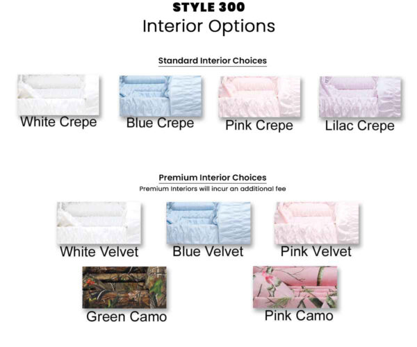 Interior options in standard and premium for the Cherokee Style 300 Casket