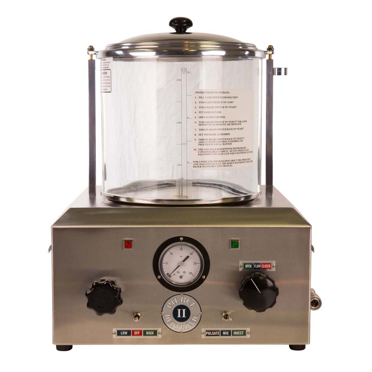 Duotronic II embalming machine with pulsator and 3 gallon glass tank