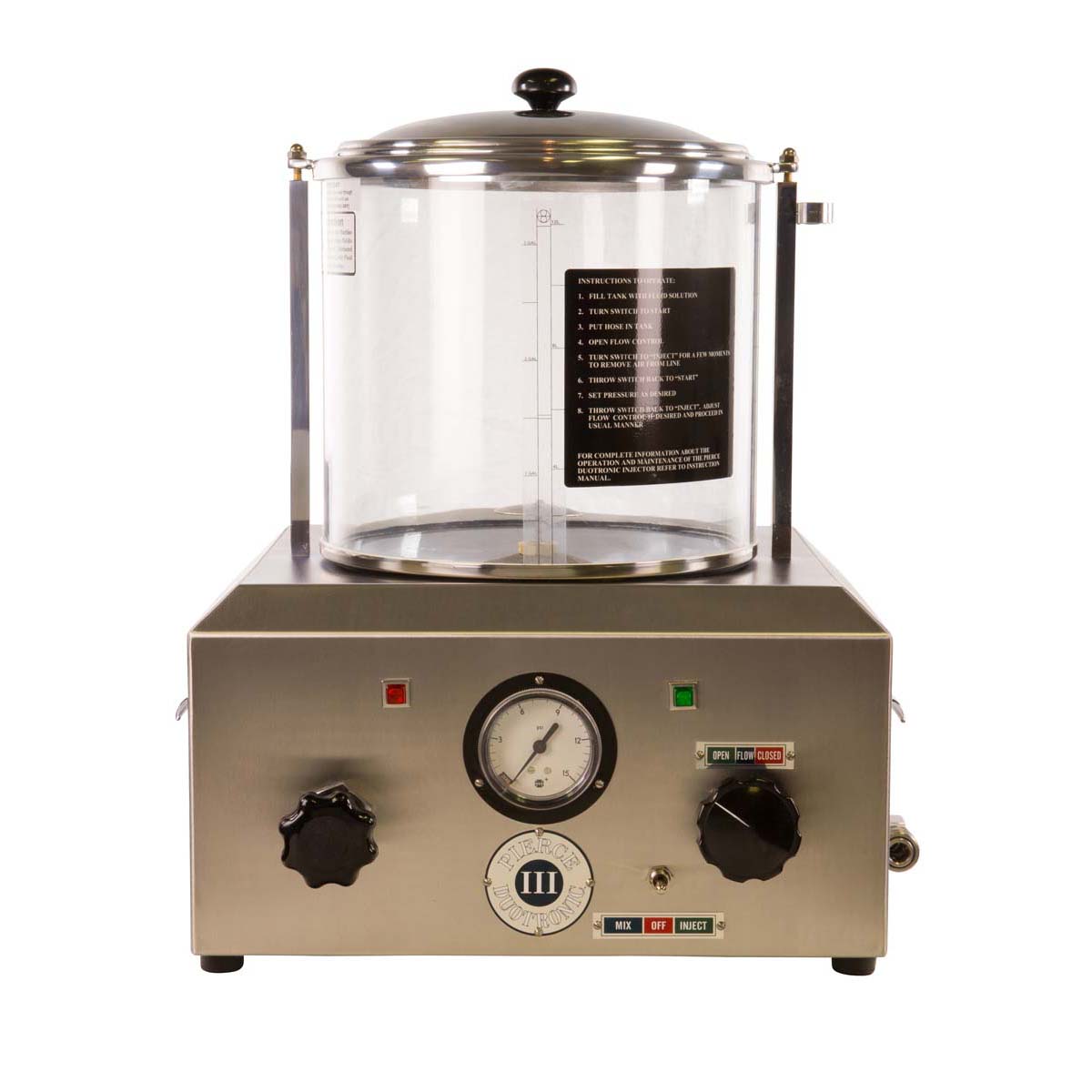 Duotronic III embalming machine with magnetic drive pump and glass tank